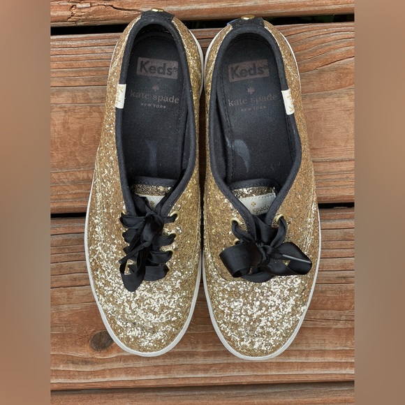 Keds x Kate Spade gold glitter shoes used US6 - Picture 2 of 14